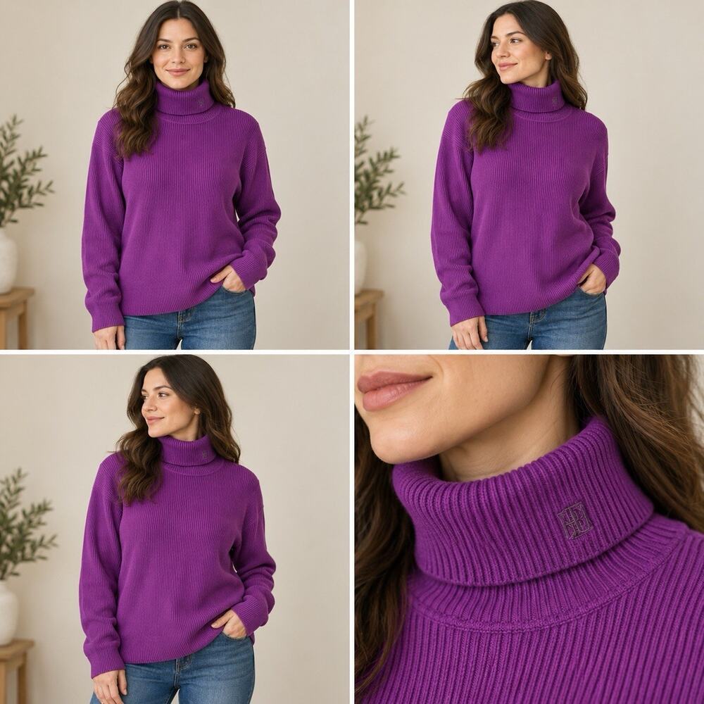 Lauren Ralph Lauren Turtleneck Sweater Womens XL Purple Ribbed Cotton